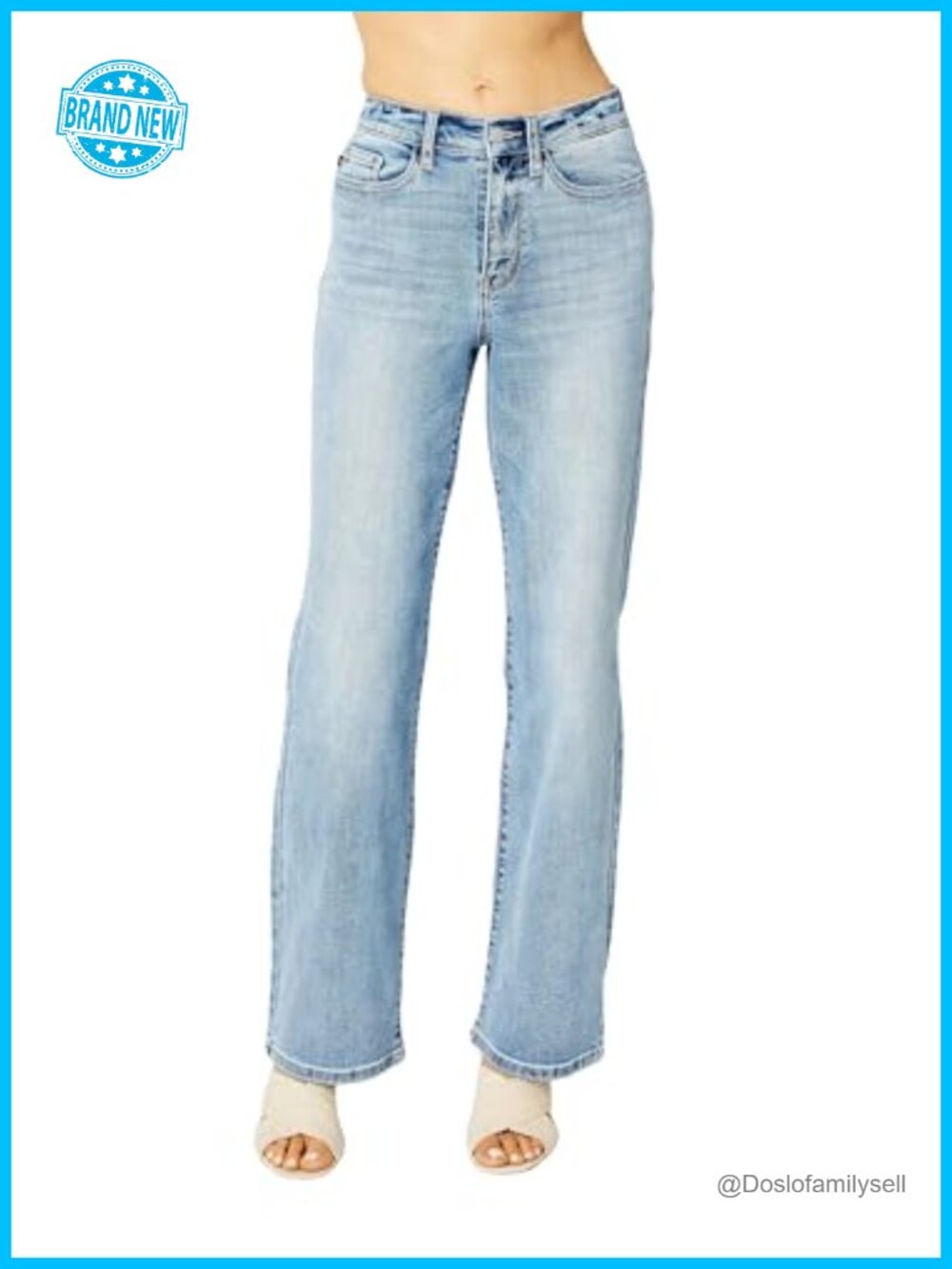 High Waisted Straight Leg Jeans Distressed Ripped Cotton Blend